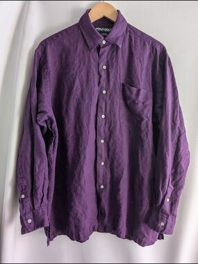 Ralph Lauren Polo Golf Purple Linen Chambers Button-Up Shirt Long Sleeves - M
